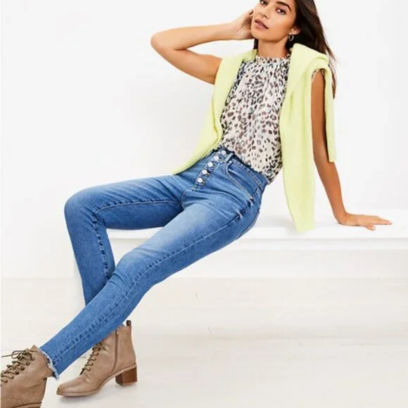 SALE!!! Loft Skinny ankle ripped edge hi rise button fly jeans size 29/8 - Picture 4 of 10